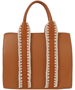 Stitch Detail Soft Leather Handle Tote CMS055-Z BROWN